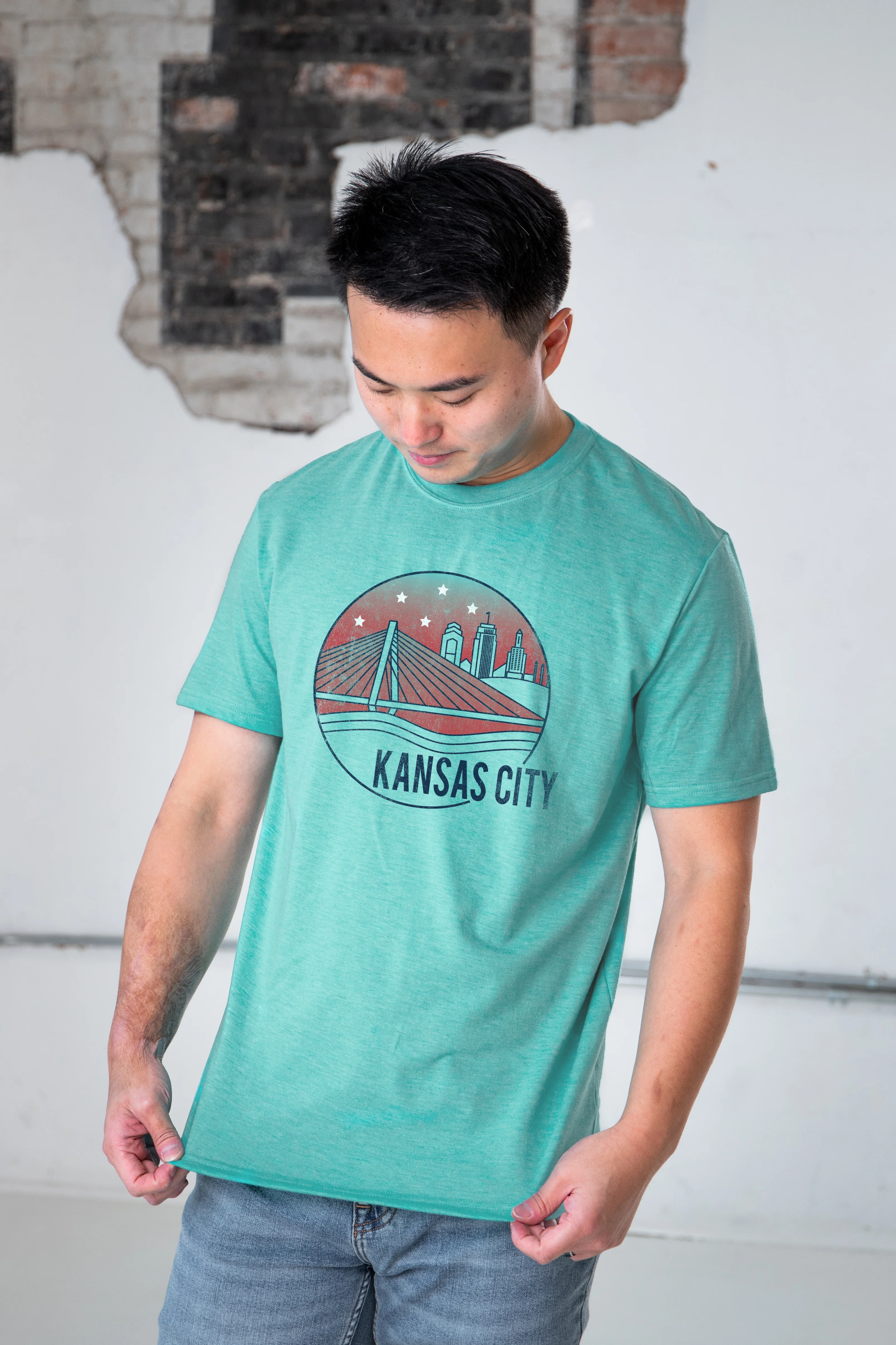 Riverfront Skyline Unisex Eco-Triblend Tee - Image 3