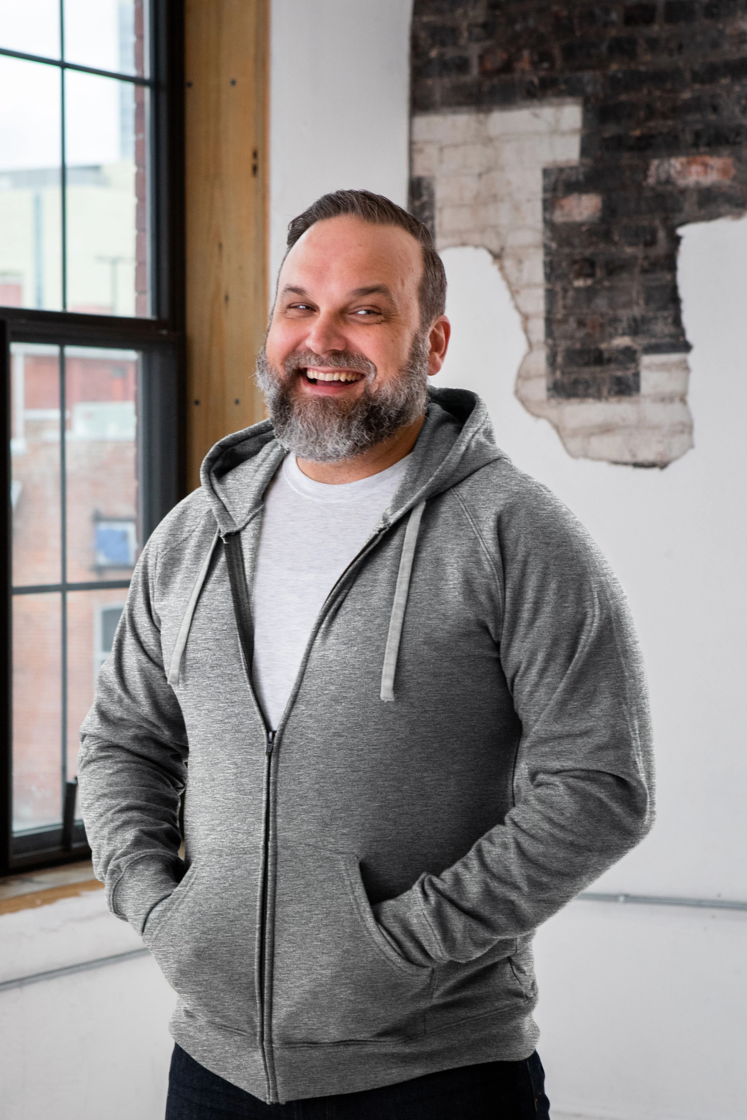 Unisex Heathered Full Zip Hood - Image 3