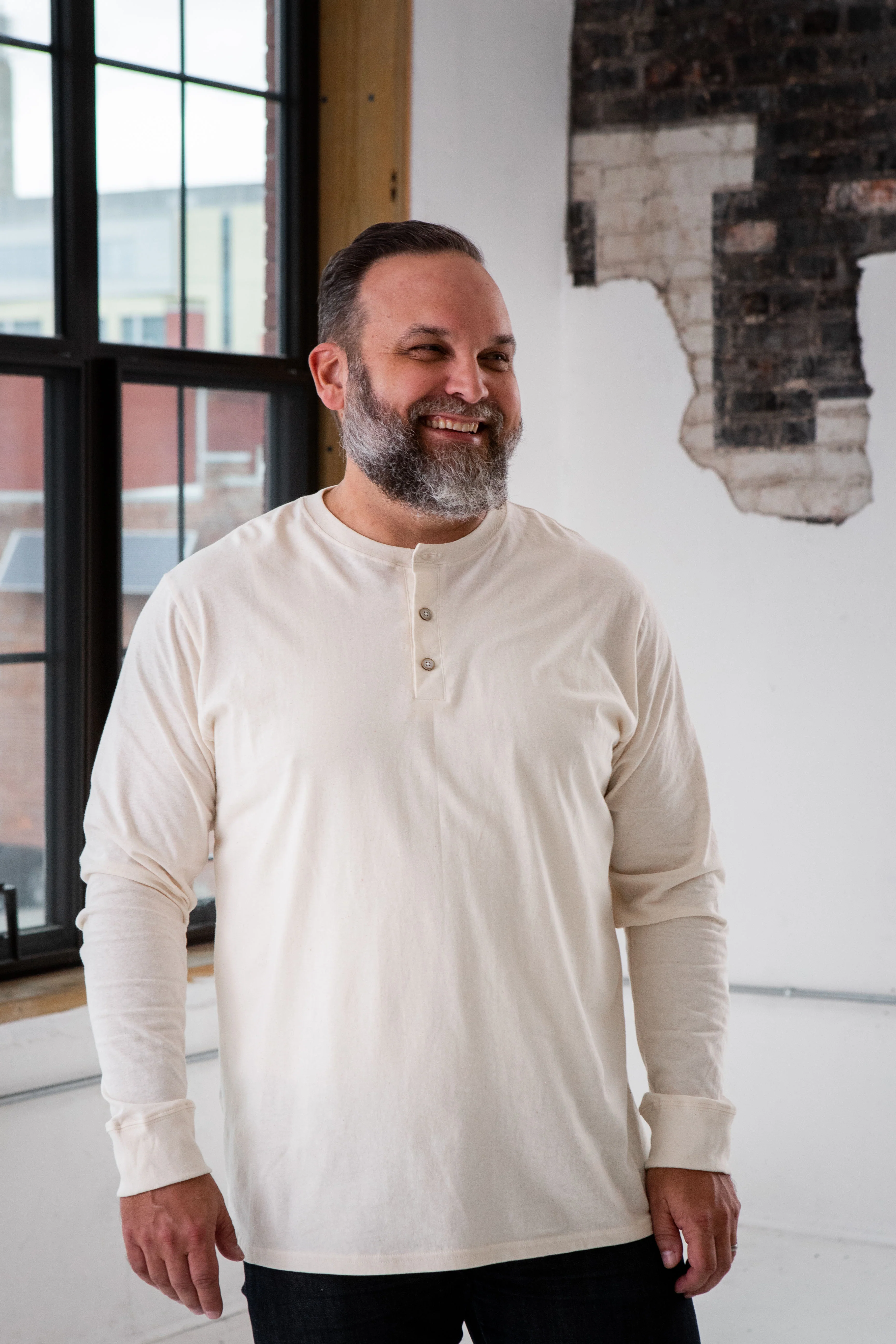 Unisex Long Sleeve Eco Cotton Henley - Image 3