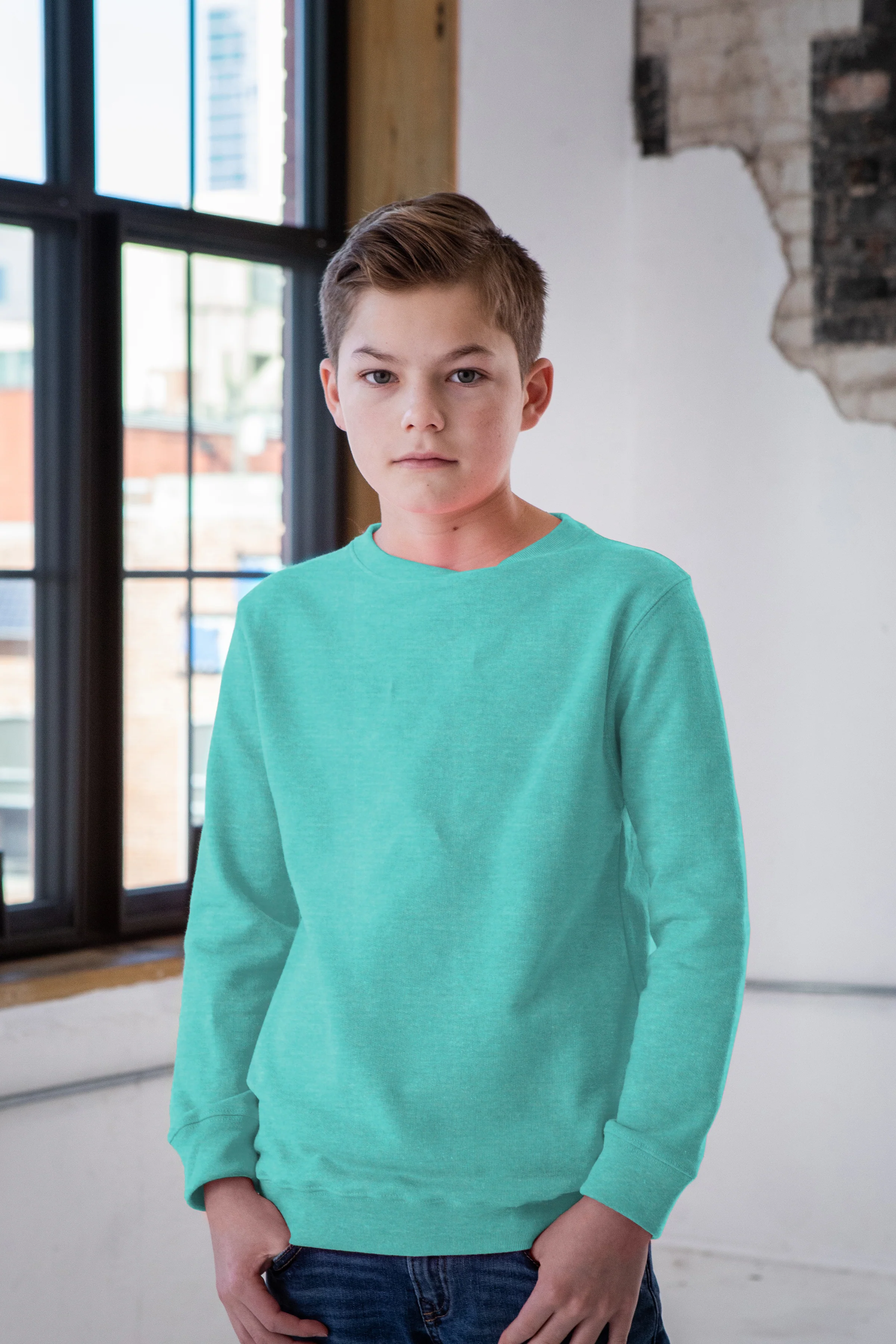Youth Heathered Fleece Crew - Image 5